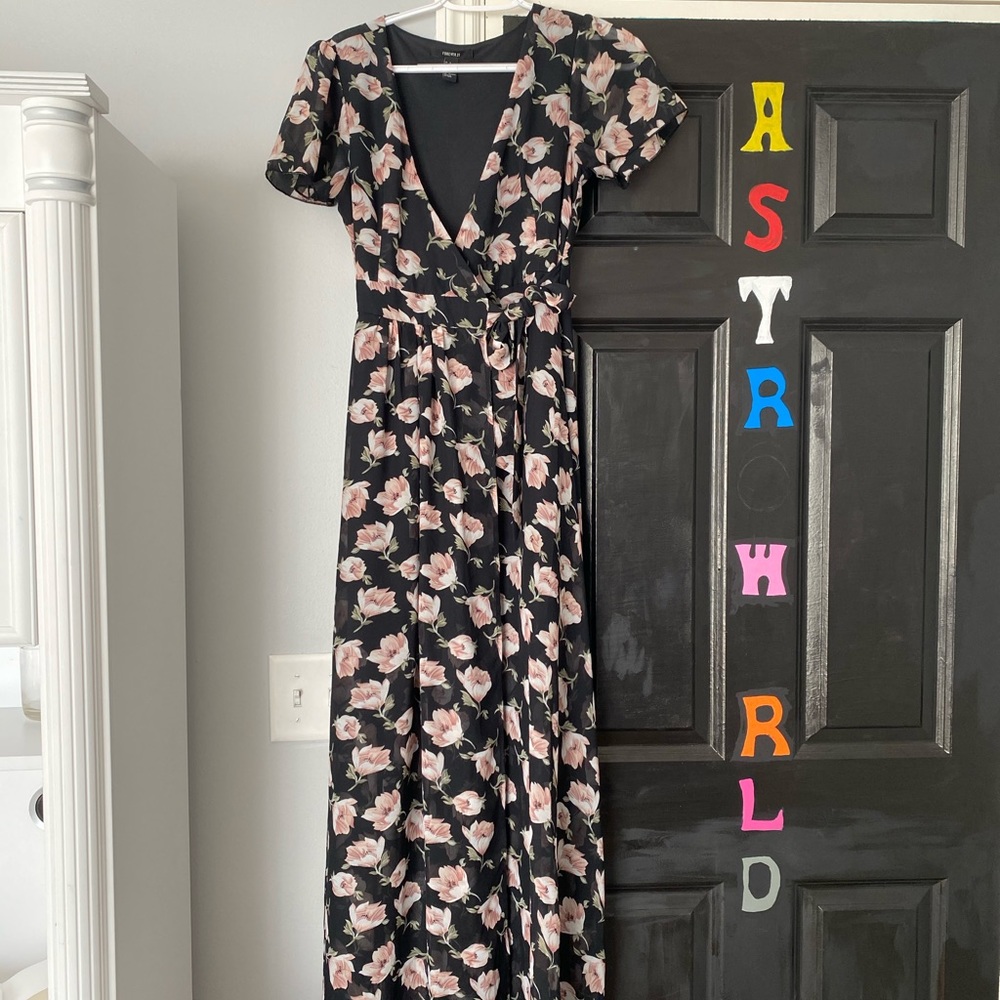 long v neck floral dress